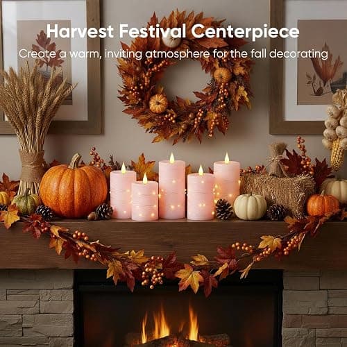 Amagic 3"×4" 5" 6" Flameless Candles with String Lights, Pink 11-Key Remote & Timer Battery Operated Flickering Led Pillar Candles Real Wax for Home, Lantern, Halloween and Christmas Decor, Set of 3 thumbnail 8