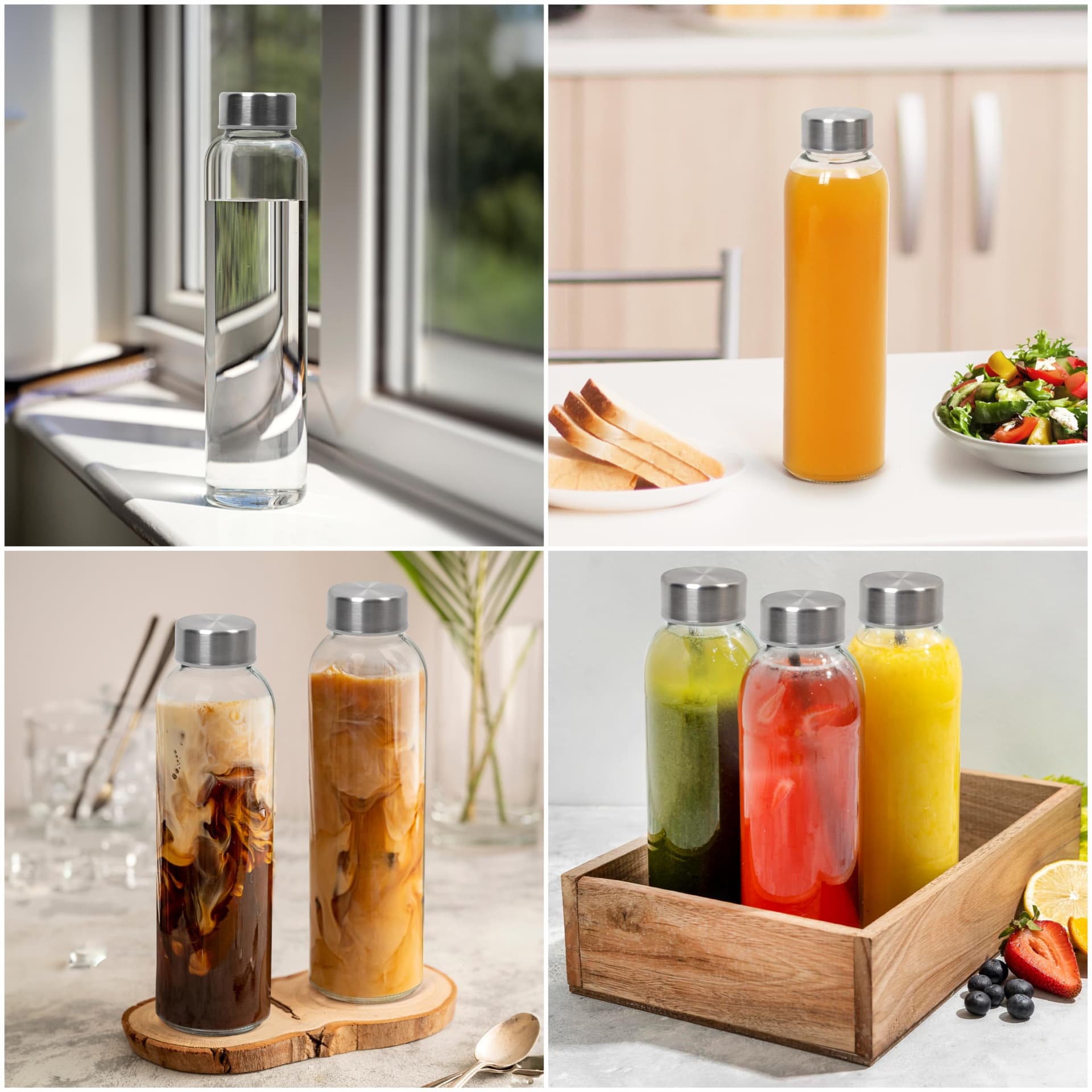 Winter Shore 500 ml Herbruikbare Glazen Waterflessen met Doppen [6 Pak] - Doorzichtig Glazen Sapflessen voor Persen, Hete & Koude Dranken, Shakes, Koffie - Lekvrije Containers met Roestvrijstalen Dop thumbnail 3