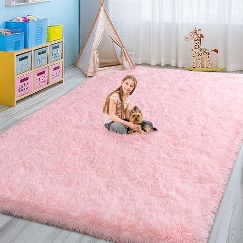 Fluffy Pink Rug for Bedroom Girls, 5x7 Soft Fuzzy Plush Shag Area Rug for Living Room, Cute Comfy Throw Rug for Kids, Non-Slip Indoor Shaggy Floor Carpet for Nursery Teen Dorms Home Decor Aesthetic thumbnail 3