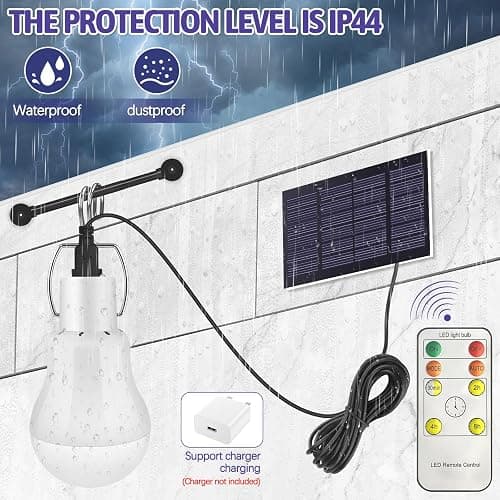 Ddlisu 3W Solar LED Shed Lights Portable USB Charge Shed Light with Battery Panel Remote Control, Solar Powered Led Light Bulb with Cable 3.5M, Suitable for Indoor and Outdoor Hiking Camping Tent thumbnail 5