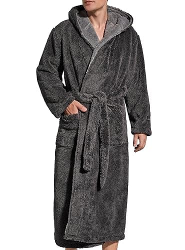 SlumberMee Mens Fleece Plush Robe with Hood Ultra Soft Fluffy Full Length Long with Pockets Luxurious House Coat - Image 1