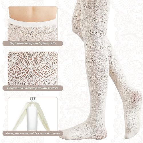 JaGely 1/2/3 Pair White Lace Tights for Women White Fishnet Hollow out Knitted Tights Lolita Stockings Lace Strips Pantyhose thumbnail 2