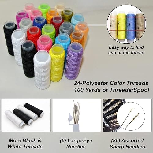 Vellostar Sewing Kit for Adults - A Portable Needle and Thread Kit with Essential Sewing Supplies and Accessories for Small Clothing Repairs, a Basic Travel Mending Set for Beginners and Pros - Medium (24 Threads) - Black thumbnail 7