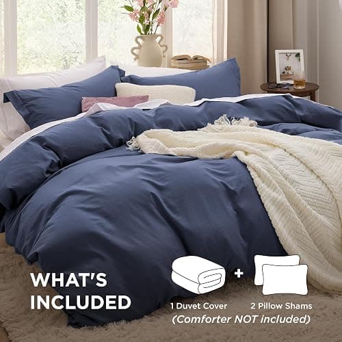 Bedsure Navy Duvet Covers Queen Size - Washed Duvet Cover, Soft Queen Duvet Cover Set 3 Pieces with Zipper Closure, 1 Duvet Cover 90x90 inches and 2 Pillow Shams thumbnail 3
