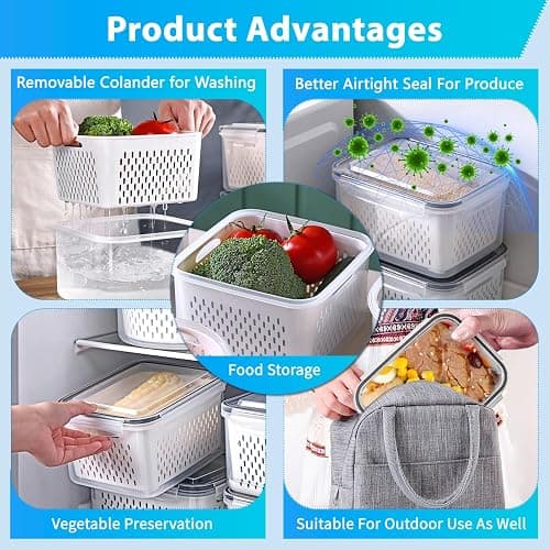 Pure Future 24-Piece Set (12-Pack) Fruit & Food Storage Containers for Fridge with Removable Colanders - Airtight Produce Saver, Organizers, BPA-Free, Freezer/Microwave Safe thumbnail 2