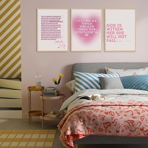 3pcs Pink Bible Verses Wall Art Christian Aesthetic Wall Decor Pictures Preppy Inspirational Scripture Quote Canvas Posters Prints for Girly Bedroom Preppy Religious Decor 12x16in Unframed thumbnail 7