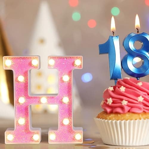 Foaky Pink Light up Letters，Pink Party Decorations,Girls Room Decor,Glitter Light Up Letters,Alphabet Letter Sign for Night Light Birthday Party Girls Gifts, Home Bar Decoration（J） thumbnail 6