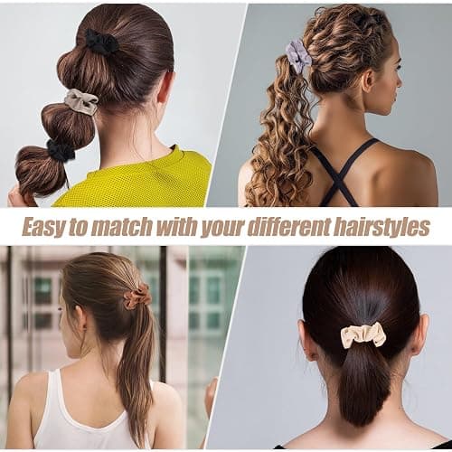 obeoby 8 Pack Satin Hair Scrunchies for Women, Silk Hair Ties, Neutral Hair Scrunchies for Women Girls, Gray - Brown series thumbnail 5