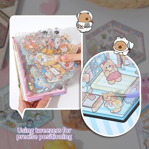 Girls 3D Sticker Scene, 20 Sets DIY Scene Stickers, DIY Sticker Scene, Cute 3D House Stickers for Adult Kids Relief Stress Pass The Time thumbnail 4