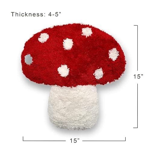 Dreamstall Mushroom Throw Pillow Tufted Shape Decorative Cushion 15” x 15” – Decor for Bed, Couch, Living Room (Red) thumbnail 3