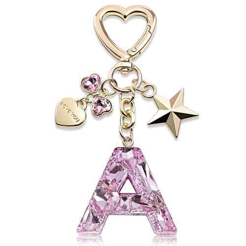 Cute Bling Keychain initial Letter Butterfly Star Pink Purple Gift for Women Girls Bag Cup Charms Accessories - Image 1