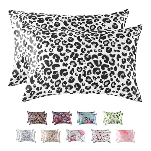 MR&HM Satin Pillowcase for Hair and Skin, Silk Satin Pillowcase 2 Pack, Standard Size Pillow Cases Set of 2, Silky Pillow Cover with Envelope Closure (20x26, White Leopard) - Image 1