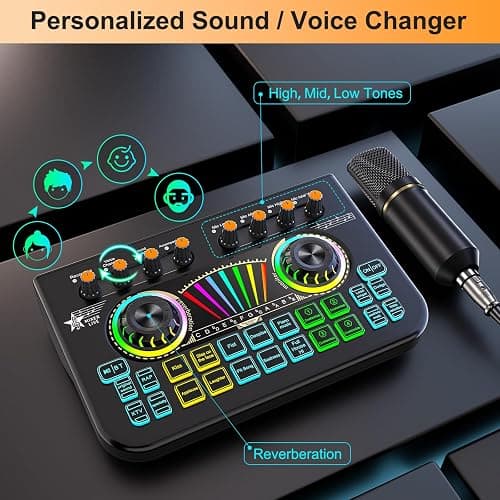 Podcast Microphone Bundle with Live Sound Card Audio Mixer, Podcast Equipment Bundle with 3.5mm Condenser Microphone for Pc/Phone Live Streaming Singing Gaming, Sound Board with Voice Changer, Denoise - Audio mixer+MIC(700) thumbnail 2