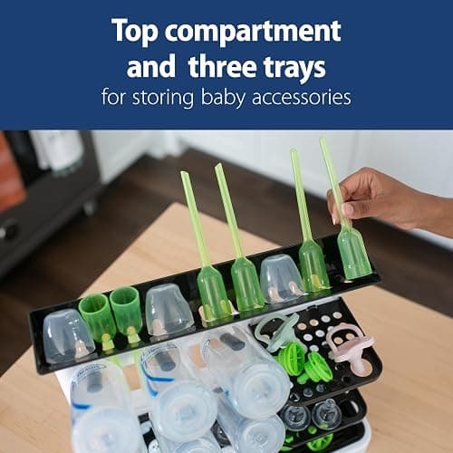 Dr. Brown's Baby Bottle Drying Tower, Stand-Up Countertop Drying Rack with Organized Storage for Baby Essentials, Space Saving Vertical Rack, Black/White thumbnail 8