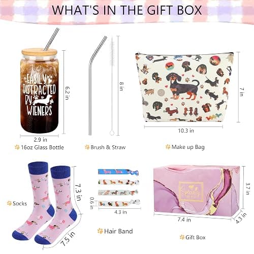 Dachshund Gifts for Women Dachshund Unique Gift Basket with Novelty Socks for Dog Mom Dog Lover Funny Bag Birthday Gifts Christmas Gifts for New Puppy Owners thumbnail 2