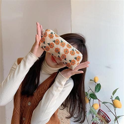 SURBEAV Pencil Case Pen Case Office College School Storage Bag Pouch Holder Box Organizer Makeup Pouch Cosmetic Bag Aesthetic floral flower Cute Pencil Case for Girls Boys Kids (Plum blossom) thumbnail 4