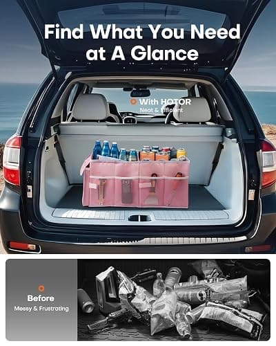 HOTOR Trunk Organizer for Car - Car Organizer, Foldable Trunk organizer for SUVs & Sedans, Sturdy Organization for Car Accessories, Tools, Sundries, Pink, 2 Compartments, 21.3"×12.6"×10.6" thumbnail 5