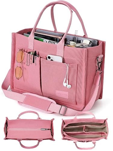 FIORETTO Canvas Tote Bag for Women with Zipper Closure & Individual Compartments for Work College for Teacher & Nurse - Image 1