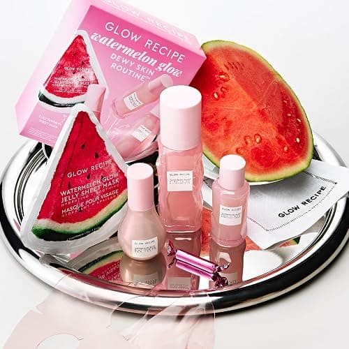Glow Recipe Watermelon Glow Dewy Skin Routine Kit - Full Size Dew Drops Serum, Full Size Pink Juice Moisturizer, Travel Size PHA+BHA Pore-Tight Toner & Watermelon Jelly Sheet Mask (4 Count) thumbnail 9