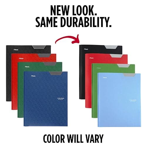 Five Star 2-Pocket Plastic Folder with Stay-Put Tabs and Prong Fasteners, Holds 8.5" x 11" Paper, Assorted Colors, 4 Pack (340300A) thumbnail 4