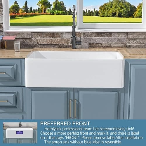 HOMLYLINK White Farmhouse Sink 33 x 18 Inch, Large Firecaly Apron Front Undermount Farm Sink Heavy Duty Single Bowl, with Custom Accessories 2 Types, Pure White, for Kitchen - Image 1