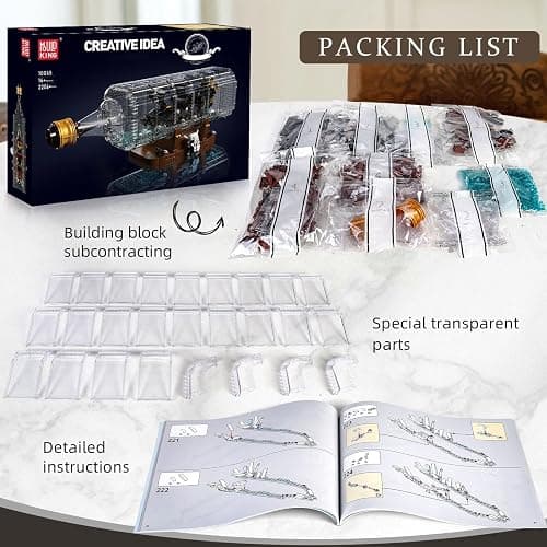 Mould King 10065 Drift Bottle with Black Pearl Ship Building Blocks Set, Pirate Ship in Bottle Model Building Kit with Display Stand, Collectible Bottle Toy for Adults (2206 Pieces) thumbnail 7