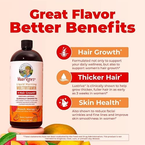 MARYRUTH'S Liquid Multivitamin + Hair Growth | Clinically Tested in Women for Thicker Hair & Facial Wrinkles | Biotin 10000mcg | Lustriva Hair Growth Supplements | Skin Care | Ages 18+ | 30 Fl Oz thumbnail 5