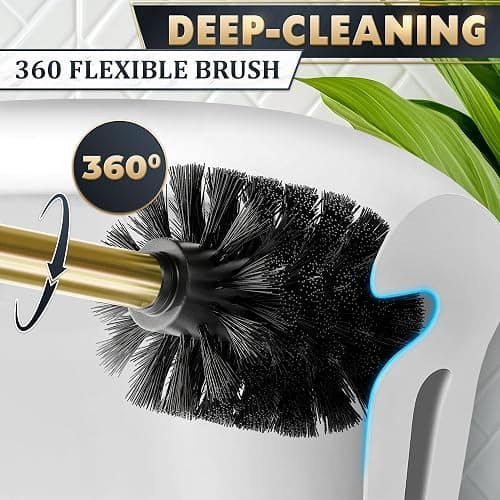 Gold Toilet Brush and Holder Set - Brushed Stainless Steel Gold Toilet Bowl Brush and Holder with Replaceable Head, Removable Inner Bowl, and Splash Protection - Dense Bristles for Thorough Cleaning thumbnail 7