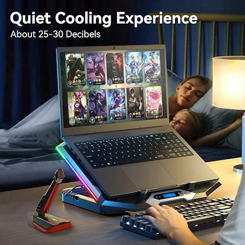 ICE COOREL Gaming Laptop Cooling Pad with 8 Cooling Fans, Laptop Fan Cooler Pad for 15-17.3 Inch, Notebook Cooler Stand with 6 Height Adjustable, RGB Cooling Pad with Two USB Port + Phone Stand thumbnail 6