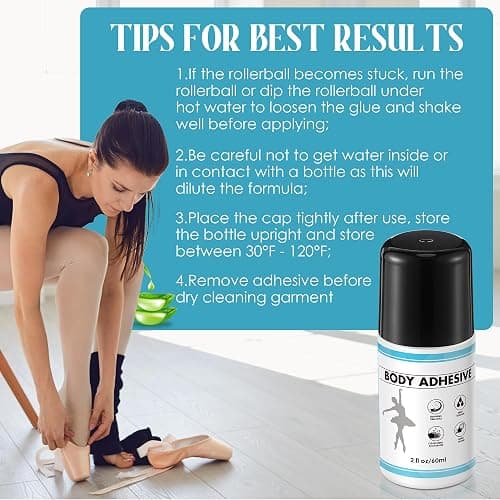 ElectricWise 1 Pcs Roll On Body Adhesive for Dancers, Sweat Resistant Water Wash Off Body Glue for Skin & Clothing, Fashion Butt Glue Applicator for Compression Stocking, Bras, Wig, Residue Free, 2oz thumbnail 4