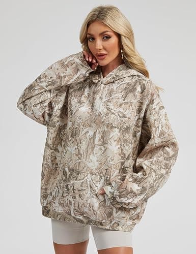 Eutten Womens Camo Hoodies Maple Leaf Print Oversized Hooded Sweatshirt Fleece Pullover Sweatshirts Long Sleeve with Pocket thumbnail 4