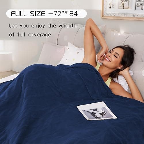 ReyyNio Heated Electric Blanket 72"x84" Full Size, Soft Coral Fleece Fast Heated Blanket with 4 Heating Levels and 10 Hours Auto-Off, Cozy Plush Fabric, Machine Washable - Home, Dark Blue thumbnail 2