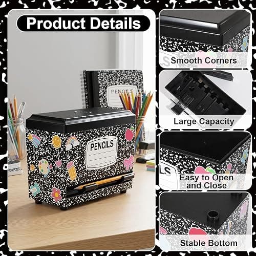 Composition Pencil Dispenser for Classroom Back to School Decorations Composition Notebook Pencil Dispenser Holder with Lid for Teacher Student Classroom Home Office Middle Preschool Gift Supplies thumbnail 4