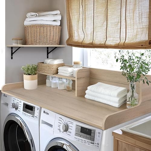 Kaboon Washer Dryer Countertop 2 Tier 58 inches Wide, Laundry Shelf Topper with Edge, 58" W x 28" D x 12" H Laundry Space Organizer, Oak(Grey Tone) thumbnail 2