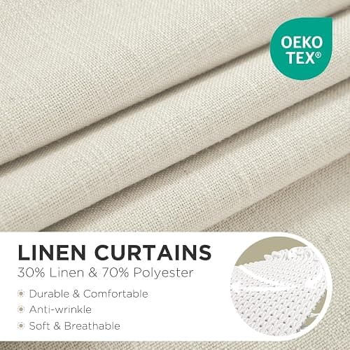 Joydeco Linen Curtains 96 inch Length 2 Panel Set, Light Filtering Curtain for Living Room Bedroom, 52 inch Wide Drapes with Rod Pocket Back Tab (96" Lx52 W, Ivory on Linen) thumbnail 2