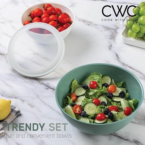 COOK WITH COLOR Mixing Bowls with TPR Lids - 12 Piece Plastic Nesting Bowls Set includes 6 Prep Bowls and 6 Lids - Microwave Safe (Sage) - Sage TPR Lids thumbnail 5
