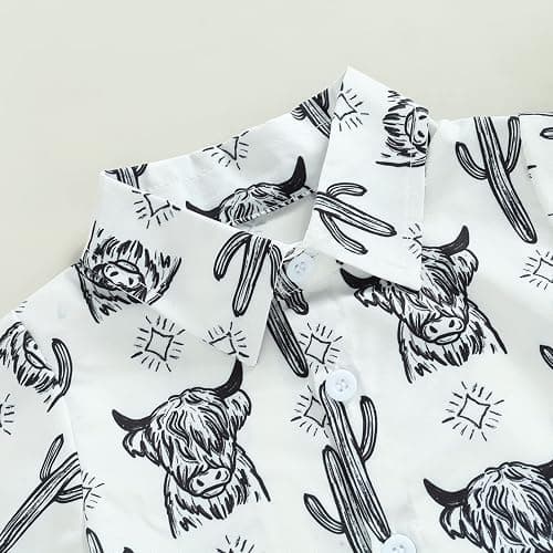 Karuedoo Western Baby Boy Clothes Cow Print Shirt Romper Infant Short Sleeve Button Down Bodysuit One Piece Gentleman Outfit thumbnail 5