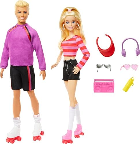 Barbie Fashionistas Set with 2 Fashion Dolls & 6 Accessories, Ken Roller-Skating Fashion Dolls, 65th Anniversary Collectible thumbnail 3