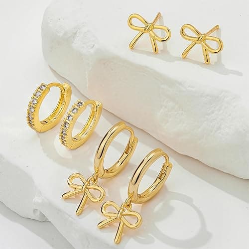 Valentine’s Day Heart Dangle Earrings 3 Pairs Set for Women, Gold Dainty Love Heart Seashell Starfish Cross Stud Hoop Earrings for Multiple Piercing Cartilage, 14K Plated Womens Valentine's Jewelry Gifts thumbnail 3