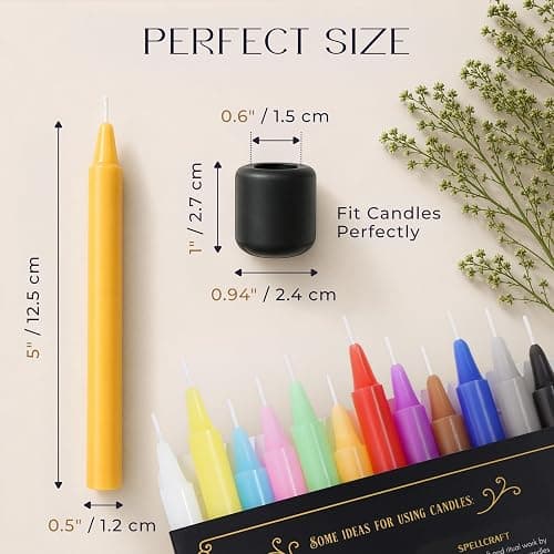 WYSPELL 36 Colored Spell Candles | 5" x 1/2" | Taper Candles Kit for Witchcraft & Decor | 6 Chime Candle Holders | Wiccan Supplies & Candlesticks Set thumbnail 3
