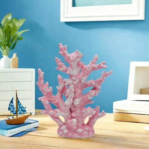 Etlemonde Coastal Beach Pink Coral Reef Statue Home Decor | Perfect for home, desk, bathroom, or shelf. Nautial resin sculpture, great gift for ocean lovers. thumbnail 2