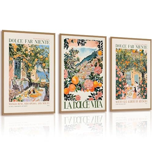 Italy Amalfi Coast Wall Art Italian Kitchen Canvas Wall Decor Vintage City Landscape Travel Poster Kitchen Artwork Italy Food Pictures Mediterranean Prints for Dining Room 12x16 Inch Unframed Set of 3 - Image 1