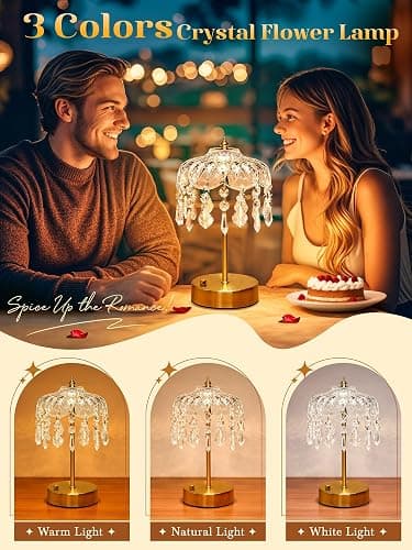 Crystal Lamp, 3 Colors 10 Brightness Vintage Lamp Cordless Lamps,3600mAh Rechargeable Lamps Flower Lamps,Room Decor for Teen Girls,Aesthetic lamp Bedroom Kitchen Bathroom thumbnail 2