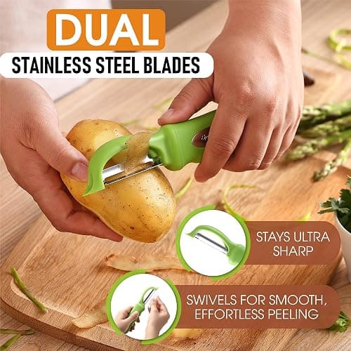 Spring Chef Swivel Vegetable Peeler for Kitchen w/Soft Grip Handle, Green | Premium Potato Peeler w/ Ultra Sharp Stainless Steel Blades, Multifunctional Veggie Peeler for Apple, Carrot, Cucumber, Fruit thumbnail 3