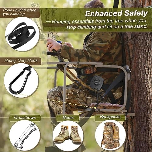 Tomaki Retractable Bow Hoist, 29.5FT Bow & Gear Hoist for Tree Stand, Bow Rope with Crank Handle for Easy Rope Rewinding, Premium Gear Rope, Must Have Accessories for Tree Stand Climbing Safety thumbnail 4