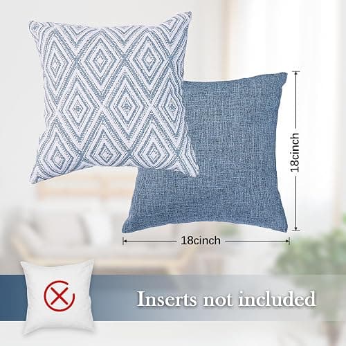 HPUK Throw Pillow Covers 18x18 Set of 4, Linen Look Textured Cushion Covers with Hidden Zipper, Decorative Pillow Covers for Couch Sofa Bed Living Room, Blue, Covers Only thumbnail 3