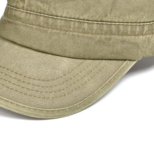 VOBOOM Men Washed Cotton Cadet Army Cap Vintage Flat Hat | Vintage Flat Top Design, Light Denim Cotton, Casual Military Style Hat thumbnail 7