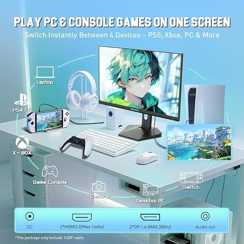SANSUI Gaming Monitor 27" 1440P 200Hz 180Hz WQHD 2560×1440-AMD FreeSync 1ms DCI-P3 95% Fast IPS Computer Monitor,Height Adjustable Vertical/Horizontal Rotating, 2×DisplayPort/HDMI 丨HDR丨Low Motion Blur thumbnail 4