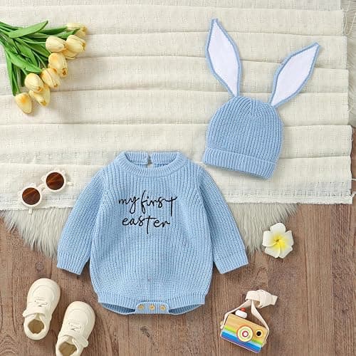 Amnnchya My First Easter Baby Girl Boy Outfit Newborn Knit Sweater Long Sleeve Oversized Pullover Sweatshirt Romper thumbnail 5