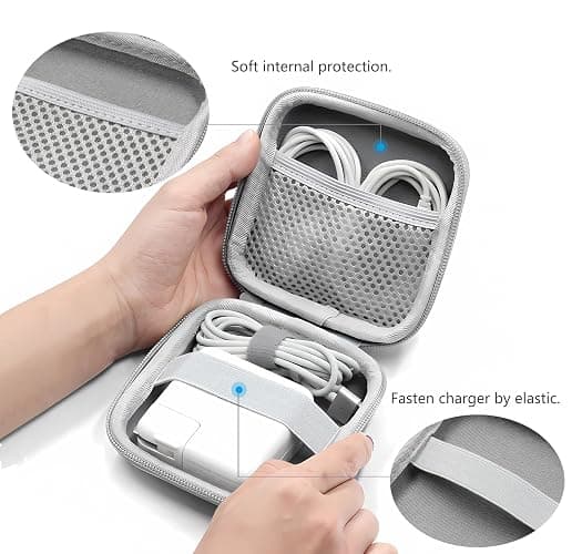 HOMEGYMFREE Small Travel Carrying Storage Case, 4.4"x4.4" Charger Organizer, Pouch compatible with MacBook Power Adapter, Laptop Accessories Cables, Cords, USB Drives, Earphones thumbnail 4